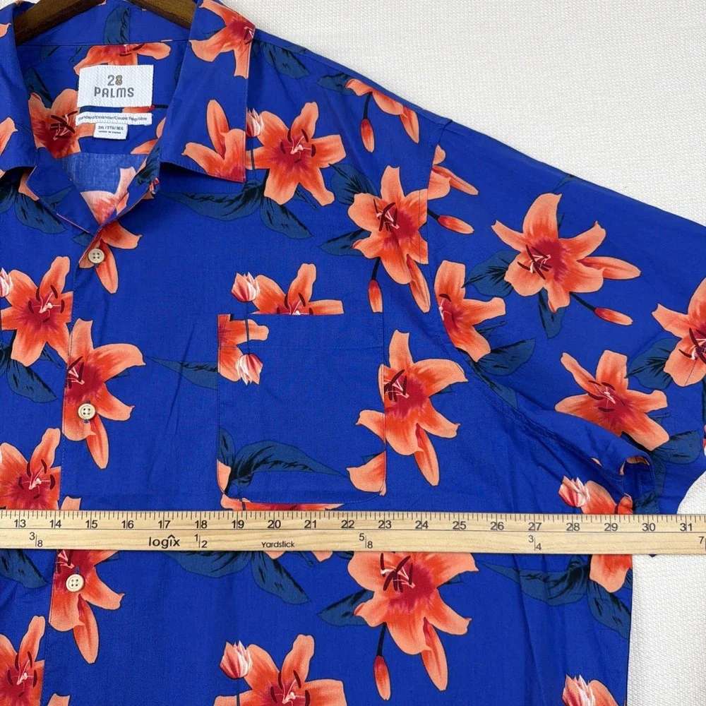 28 Palms Hawaiian Button Up Shirt Mens 3XL Blue Tropical Resort Casual Travel